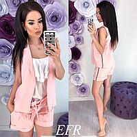 Элегантный летний костюм из льна: жилетка и шорты с лампасами с поясом бантом