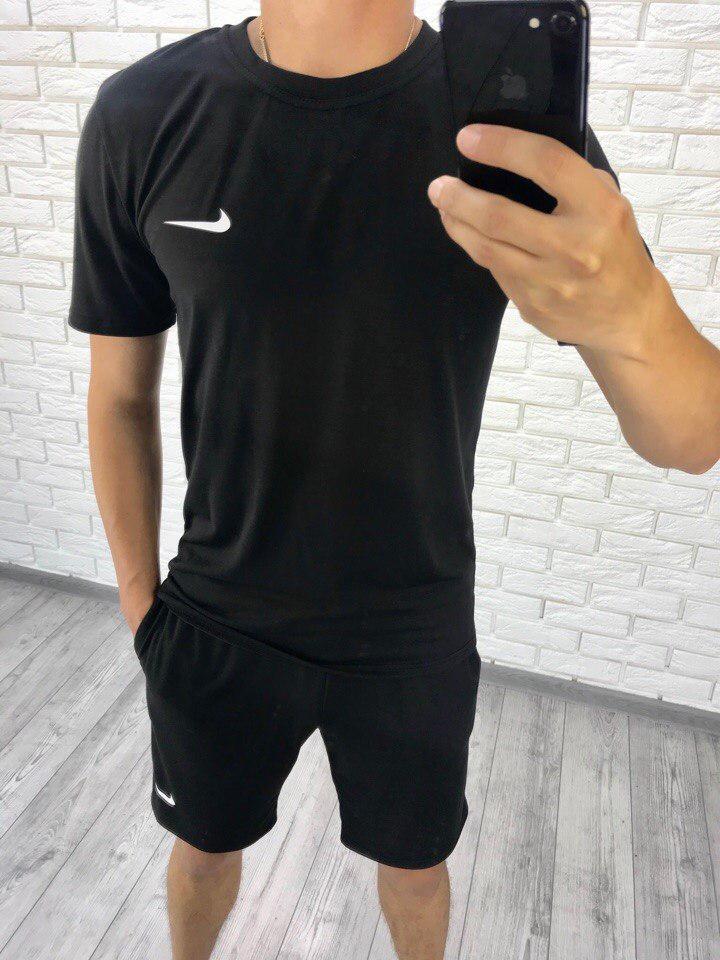 Мужской черный спортивный костюм летний: футболка и шорты, реплика Nike - фото 1 - id-p8454009
