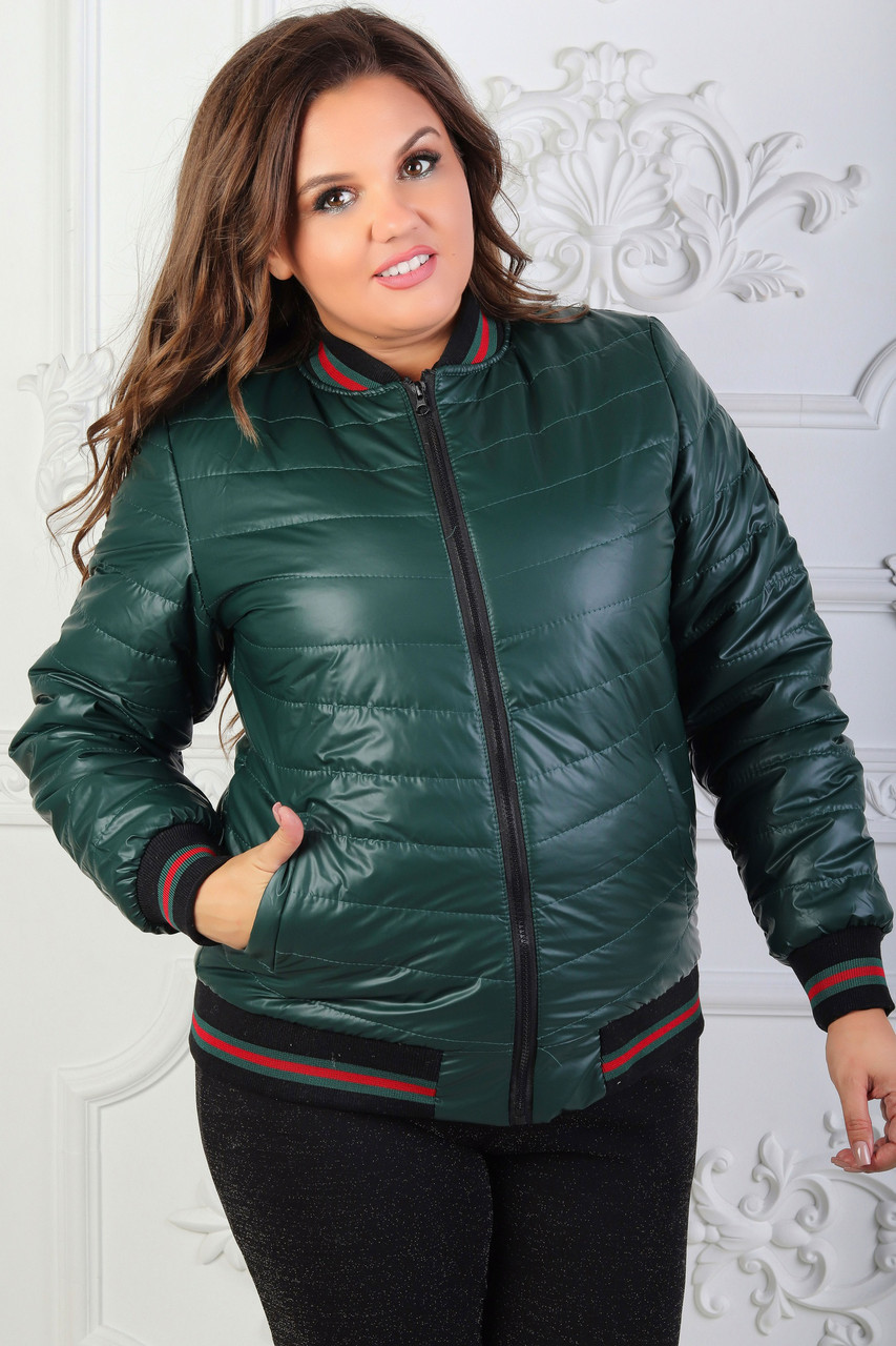 Удобная качественная куртка бомбер женская с поперечной стежкой, батал большие размеры - фото 1 - id-p8557158