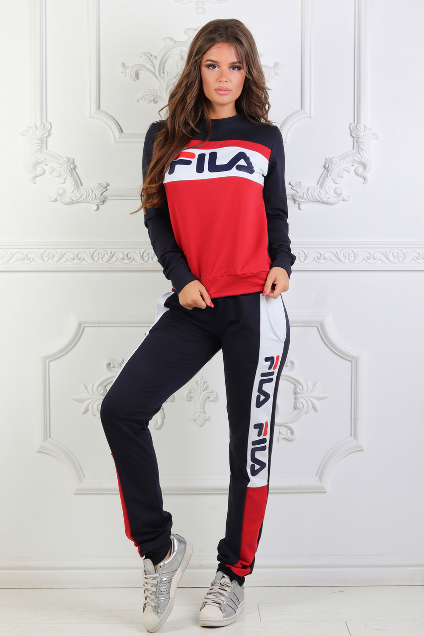 Женский спортивный трехцветный костюм: кофта и штаны на манжетах - фото 1 - id-p8588140