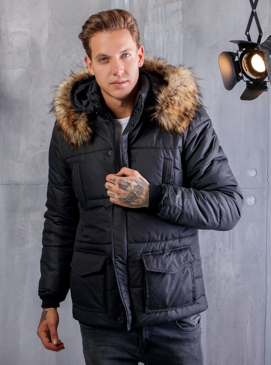 Мужская молодежная зимняя куртка со съемным капюшоном с мехом - фото 1 - id-p8642651