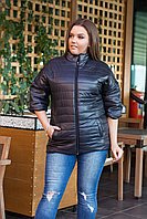 Стеганная осенняя куртка с укороченным рукавом и аппликацией на спине из пайетки, батал большие размеры
