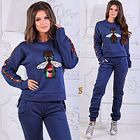 Женский зимний трикотажный спортивный костюм с аппликацией из пайетки