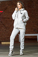 Теплый спортивный костюм женский: штаны и удлиненная кофта с капюшоном на флисе, норма и батал большие размеры