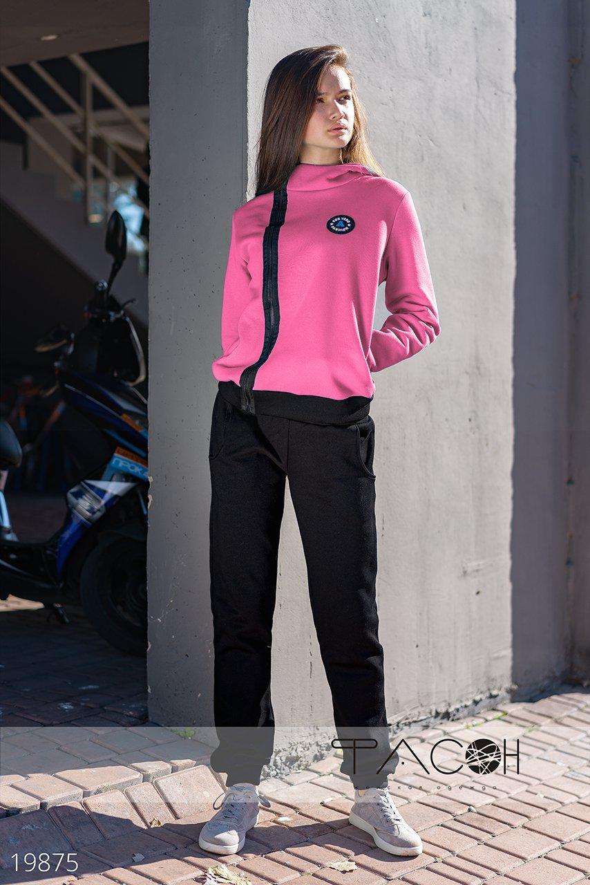Спортивный теплый с начесом костюм женский: кофта на молнии сбоку и штаны на манжетах - фото 1 - id-p8588877