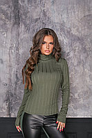 Женская мягкая водолазка гольф с высоким воротником с отворотом вязкой в рубчик