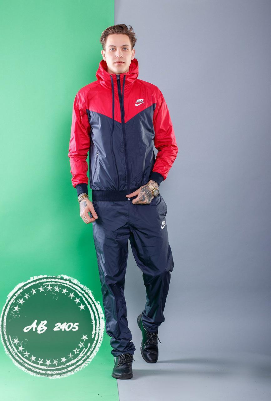 Спортивный качественный мужской костюм из плащевки: олимпийка на змейке с капюшоном, реплика Nike - фото 1 - id-p8617869