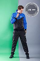 Спортивный качественный мужской костюм из плащевки: олимпийка на змейке с капюшоном, реплика Nike