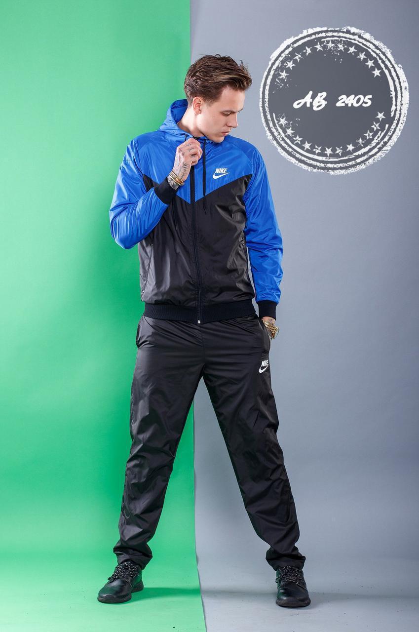 Спортивный качественный мужской костюм из плащевки: олимпийка на змейке с капюшоном, реплика Nike - фото 1 - id-p8617870