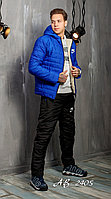 Мужской зимний стеганный прогулочный костюм на синтепоне: куртка на овчине и штаны на синтепоне