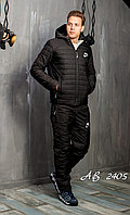 Мужской зимний стеганный прогулочный костюм на синтепоне: куртка на овчине и штаны