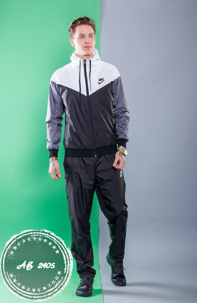 Спортивный качественный мужской костюм из плащевки: олимпийка на змейке с капюшоном, реплика Nike - фото 1 - id-p8617867