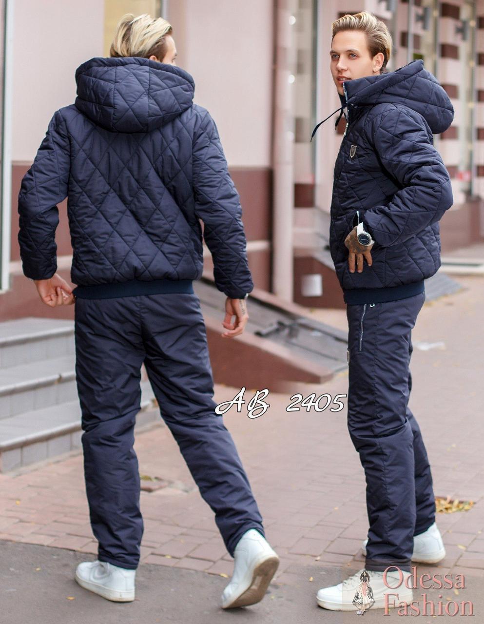 Мужской зимний стеганный прогулочный костюм на синтепоне: куртка на овчине и штаны, батал большие размеры - фото 1 - id-p8767249