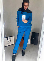 Женский спортивный костюм теплый со вставками плащевки: кофта батник с капюшоном и штаны
