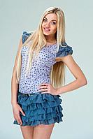 Короткое подростковое платье в горошек с шифоновыми рюшами по низу юбки для девочки