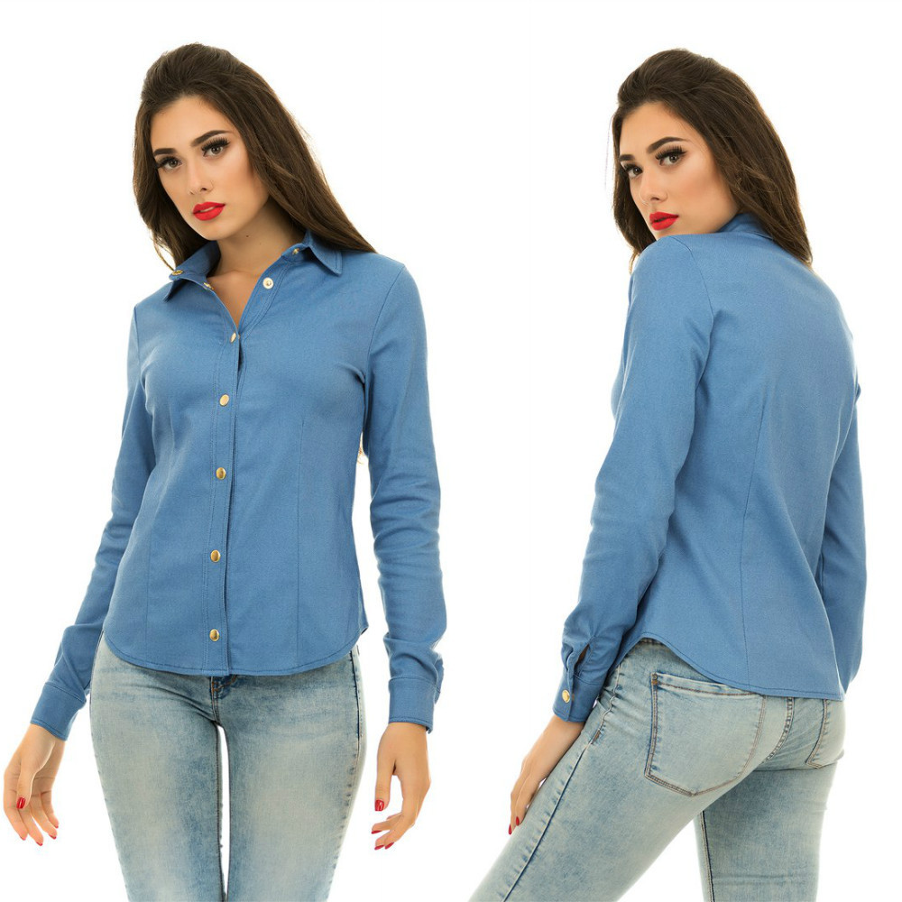 Джинсовая женская рубашка на кнопках приталенная - фото 1 - id-p5570321