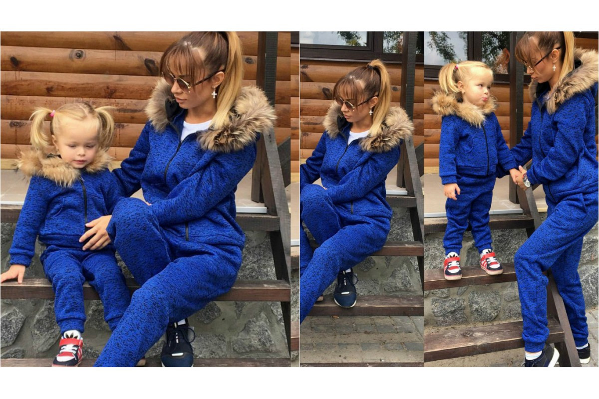 Утепленный детский костюм-двойка с мехом куртка и штаны, серия Мама и дочка - фото 1 - id-p5987945