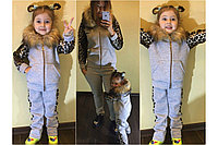Теплый костюм реплика Гальяно детский с мехом на капюшоне, серия мама и дочка