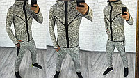Оригинальный спортивный мужской костюм: кофта с глубоким капюшоном и штаны в крапинку, серия "Он и она"