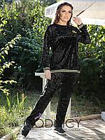 Красивый бархатный костюм с лампасами: штаны и кофта туника удлиненная сзади, батал большие размеры