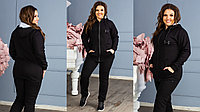 Стильный женский зимний теплый спортивный костюм: штаны и кофта с капюшоном, реплика Under Armour, батал
