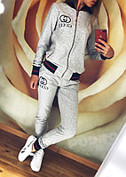 Молодежный спортивный костюм, реплика Gucci, кофта бомбер на молнии и штаны с трехцветными манжетами