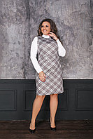 Стильное платье сарафан в клетку два в одном с водолазкой, комплект в школьном стиле, батал большие размеры
