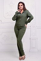 Молодежный джинсовый костюм женский: штаны с завышенной талией и курточка на змейке, полубатал размеры
