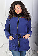 Удобная осенне-зимняя куртка парка женская с шнурком по талии, слегка удлиненная сзади, норма и батал