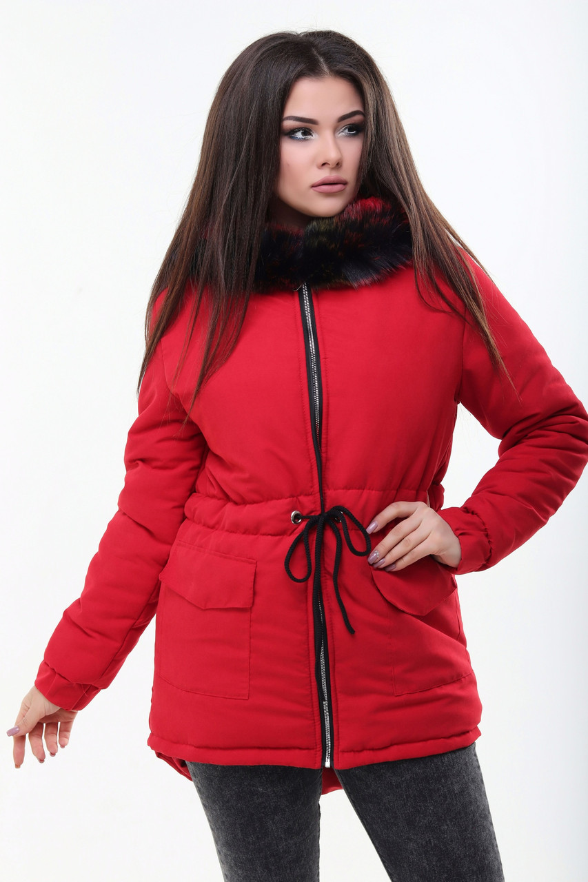 Удобная осенне-зимняя куртка парка женская с шнурком по талии, слегка удлиненная сзади - фото 1 - id-p8766130