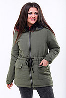 Удобная осенне-зимняя куртка парка женская с шнурком по талии, слегка удлиненная сзади, норма и батал