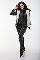 Утепленный спортивный женский костюм тройка: кофта высокий ворот, штаны и жилетка на меху