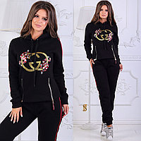 Женский зимний трикотажный спортивный костюм с капюшоном