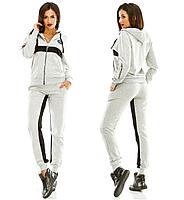Женский трикотажный спортивный костюм с капюшоном, кофта на змейке и штаны с манжетом, норма и большие размеры