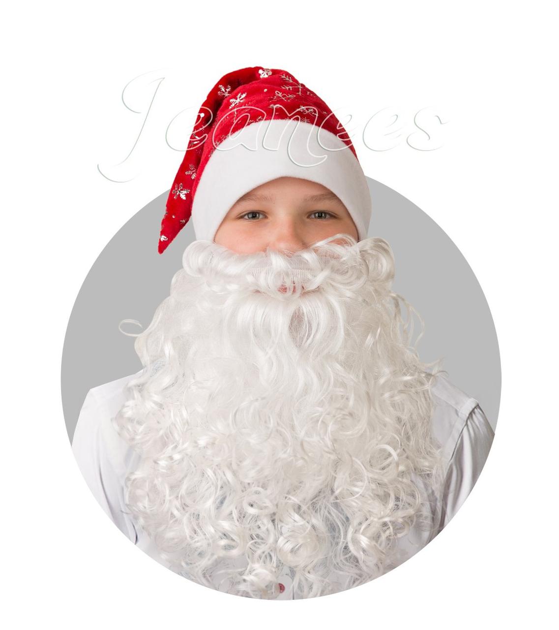 Колпак красный с бородой из плюша со снежинками - фото 1 - id-p9073300