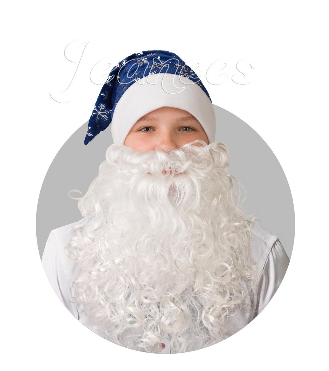 Колпак синий с бородой из плюша со снежинками - фото 1 - id-p9073301
