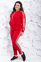 Женский спортивный костюм с лампасами: укороченные штаны и кофта бомбер на змейке, батал большие размеры