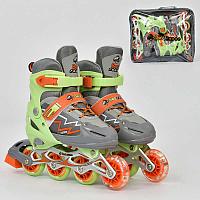 Ролики А 24753/1260 "М" Best Roller /размер 34-37/ цвет - СЕРЫЙ (6) колёса PVC, ПЕРЕДНЕЕ КОЛЕСО СВЕТ, в сумке, d колес - 7см