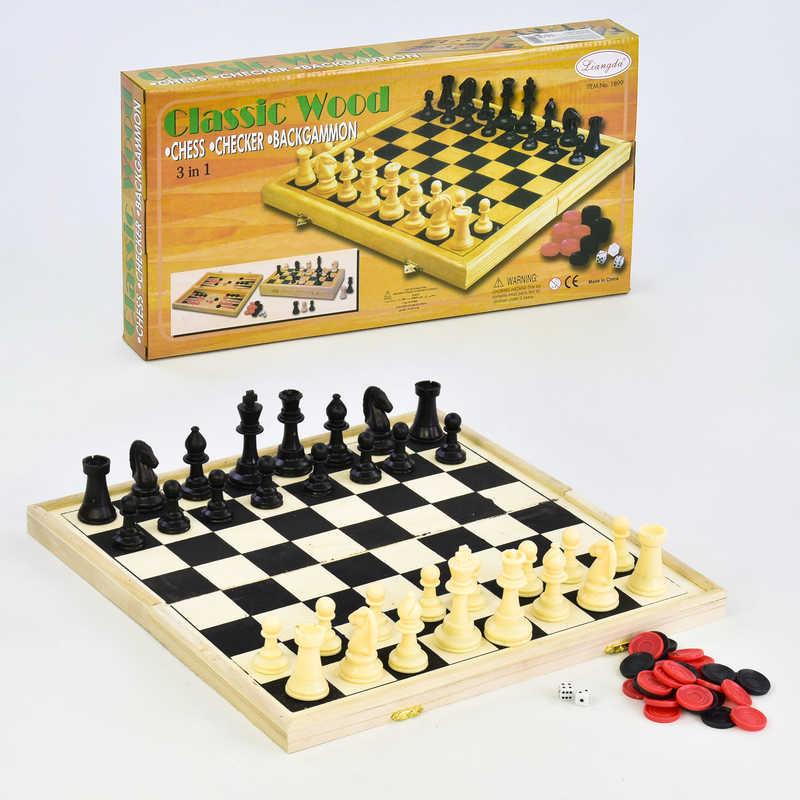 Шахматы "3 в1" F 22012 (24) деревянная доска, в коробке - фото 1 - id-p9139342