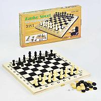 Шахматы "3 в1" F 22013 (54) деревянная доска, в коробке