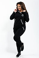 Женский спортивный костюм: штаны и кофта с капюшоном украшены лентами со стразами, батал большие размеры