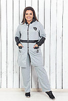 Женский спортивный прогулочный весенний костюм: штаны и длинная кофта кардиган, батал большие размеры