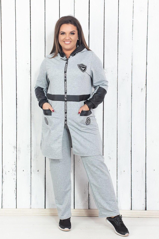 Женский спортивный прогулочный весенний костюм: штаны и длинная кофта кардиган, батал большие размеры - фото 1 - id-p9139702