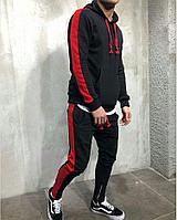 Мужской молодежный весенний спортивный костюм: штаны со змейками и кофта с капюшоном и карманом спереди