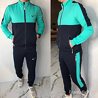 Мужской весенний спортивный костюм из лакосты: штаны и кофта с воротом стойкой, реплика Nike