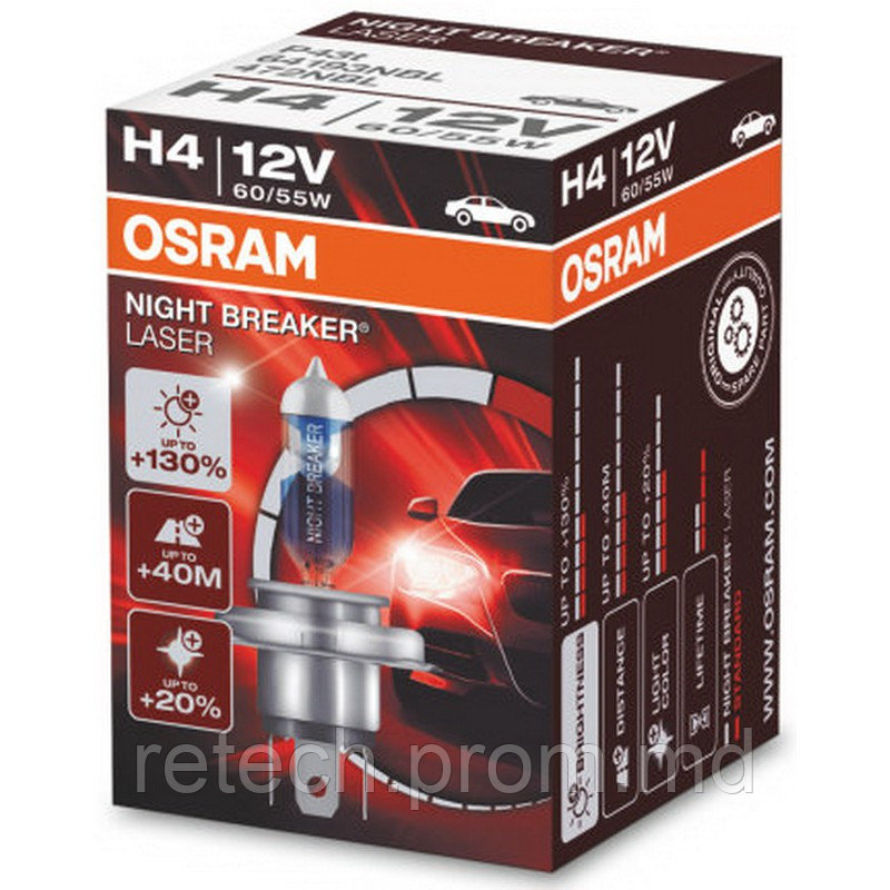 Автолампа H4 12V 60/55W Night Braker Laser +130% - фото 1 - id-p9234123