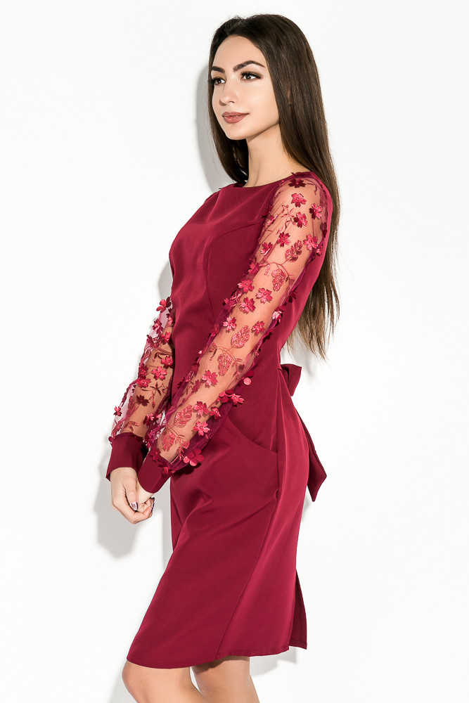 Нарядное платье с карманами с сетчатыми рукавами с цветочкам и поясом на бант - фото 1 - id-p9274367