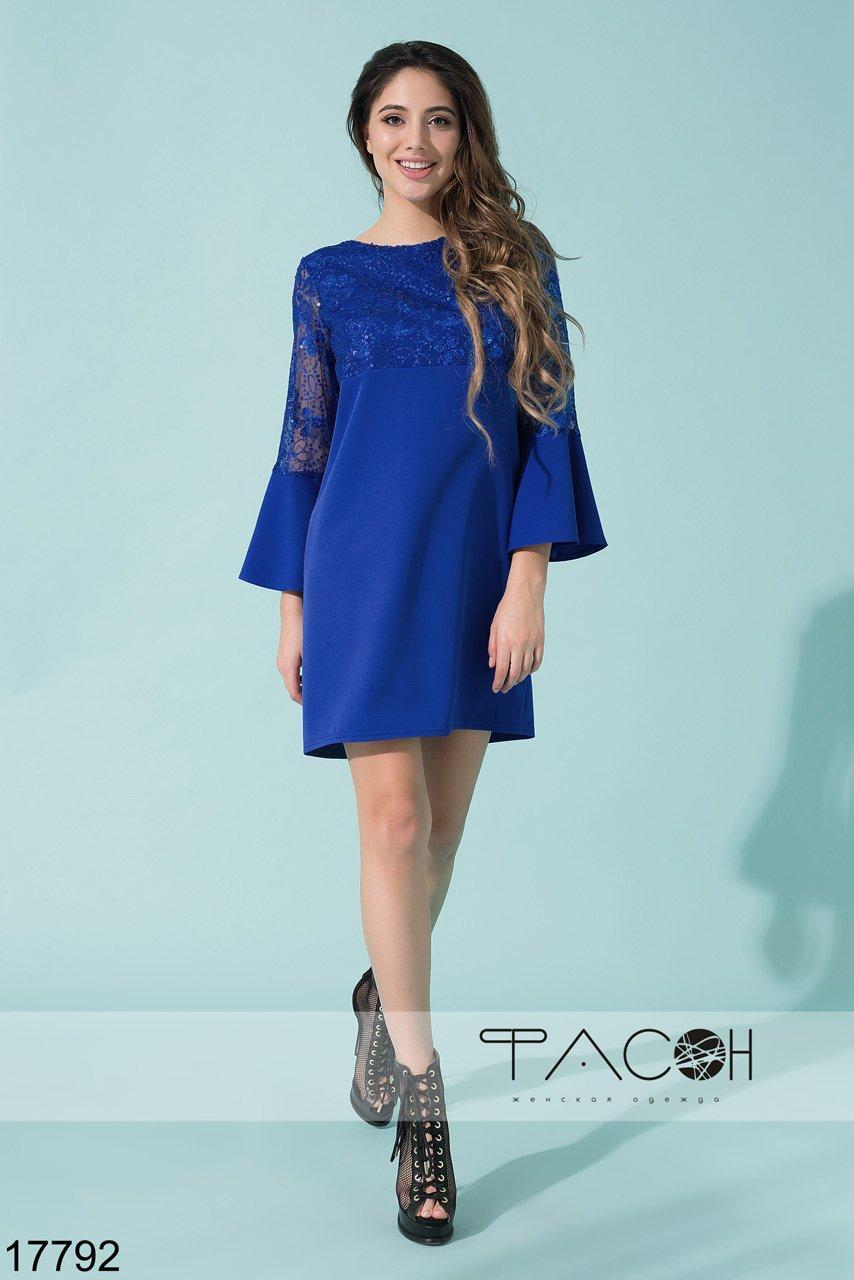Элегантное прямое коктейльное платье верх и рукава украшены пайетками S, 42, Синий - фото 1 - id-p9274102
