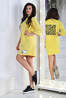 Стильное свободное платье-туника с оригинальной аппликацией на спине, норма и батал большие размеры