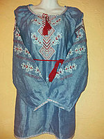 Вышиванка женская джинсовая орнамент " Берегиня", лен